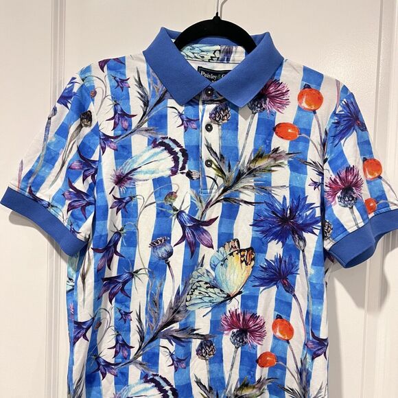 Paisley & Gray Men’s Blue Floral Slim Fit Stretch Collared Polo Shirt Size Small - Picture 3 of 10